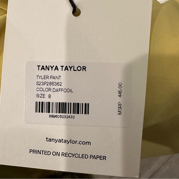 NWT $445 Tanya Taylor Pant Size 8 Daffodil Yellow High Waist Straight Leg - Picture 4 of 10